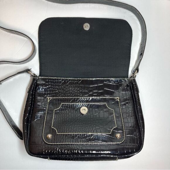 Liz & Co Black Croc Embossed Faux Leather Crossbody Bag Purse - Picture 6 of 11